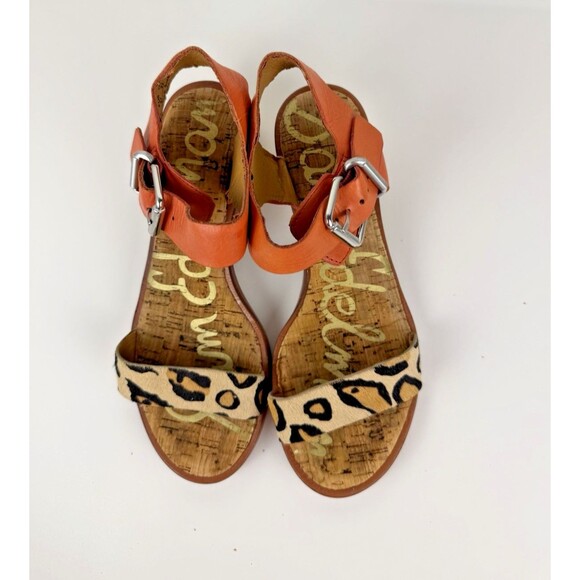 Sam Edelman Shoes - Sam Edelman Trina Sandals Leopard Print Mandarin Orange Cork Block Heel 6M